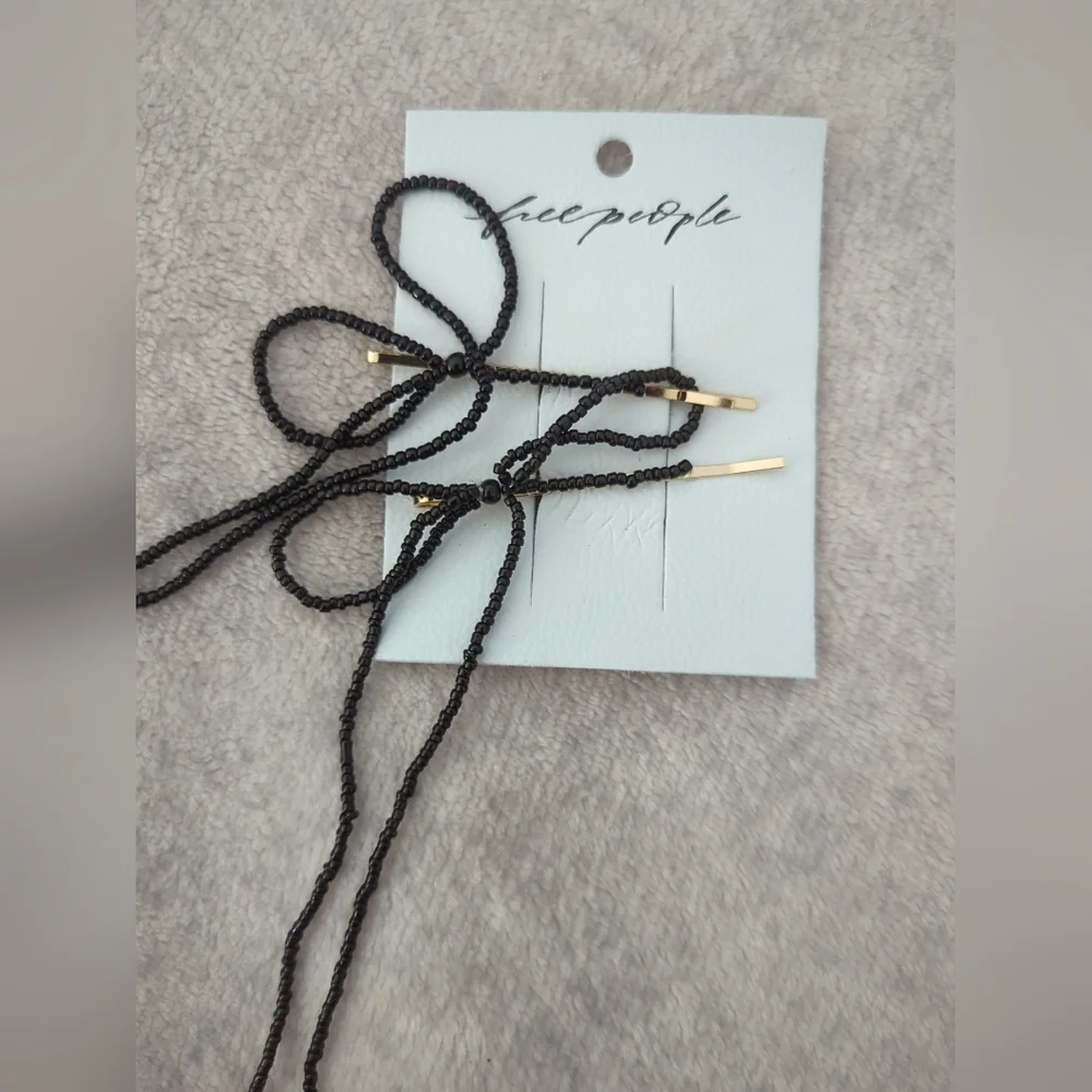 NWT Free People Black Dainty Beaded Bow Pins